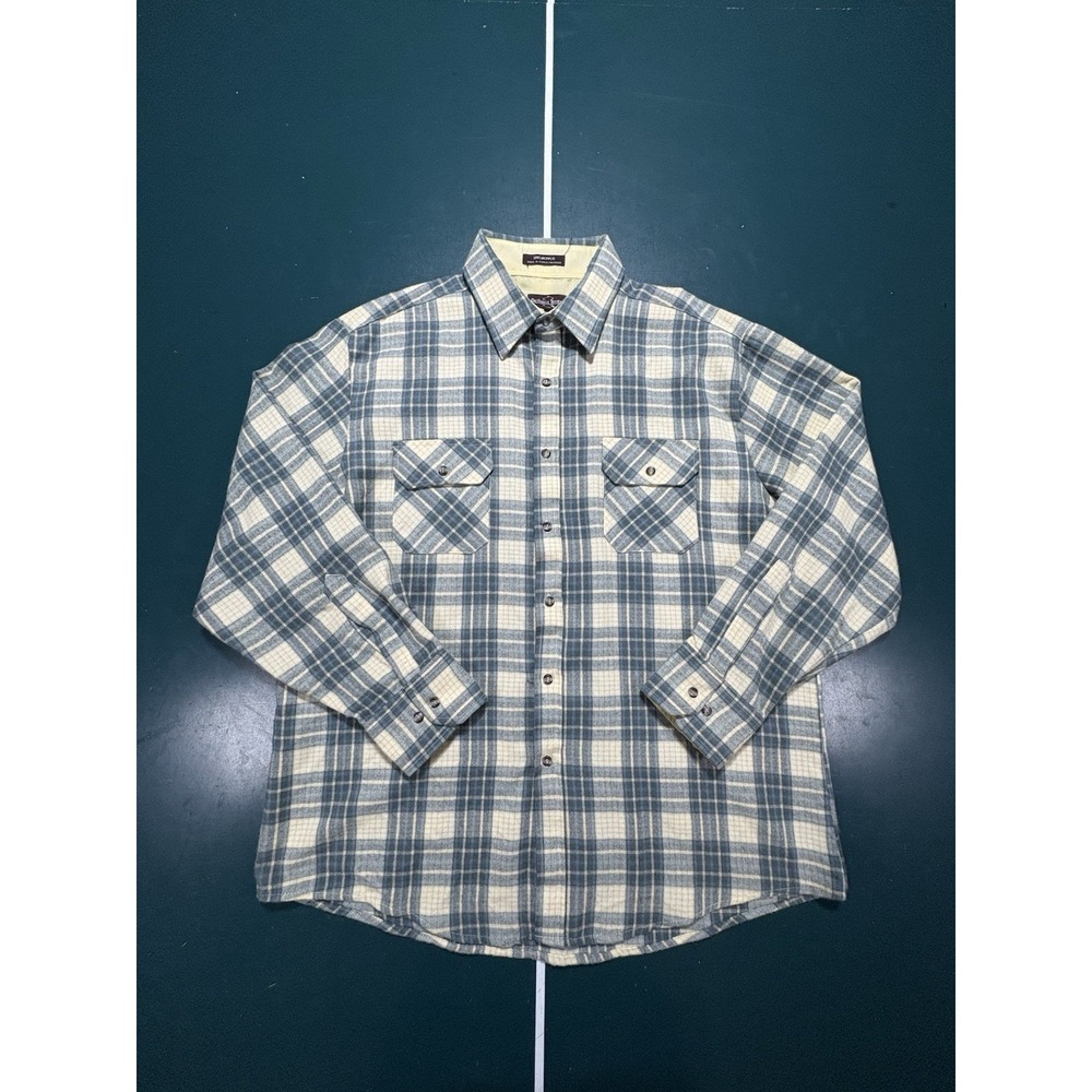 Vintage 80s Northwest Territory Flannel Shirt Men's XL Acrylic Blue White Plaid